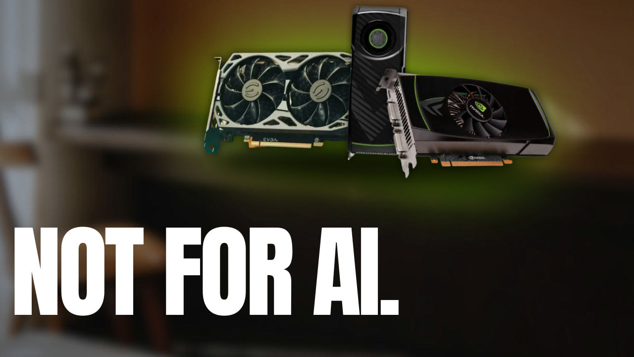 Redesign: three older Nvidia gaming cards glowing green in a dark room, with the words NOT FOR AI.