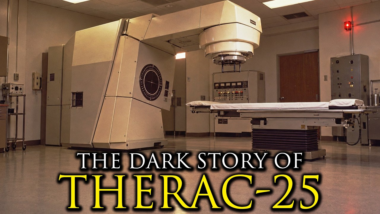 Original: an empty radiotherapy treatment room, with the words The Dark Story of Therac-25.