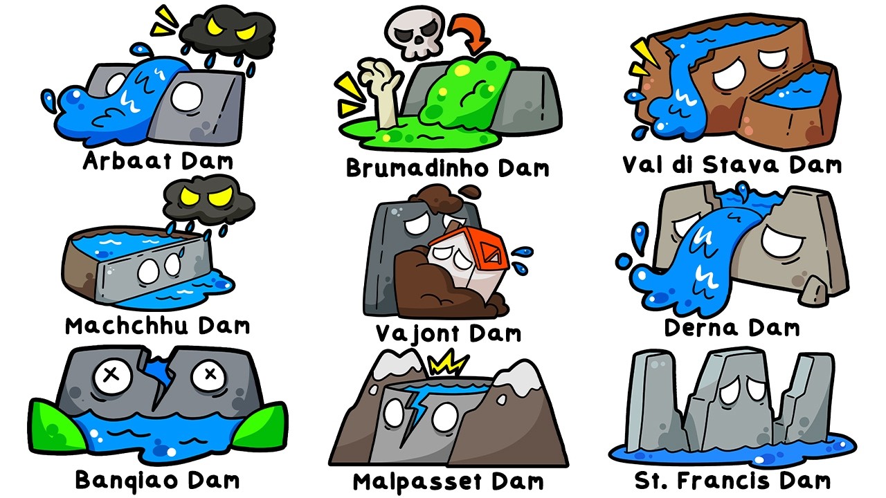 Original: nine small cartoon dams with their names, on a white background.